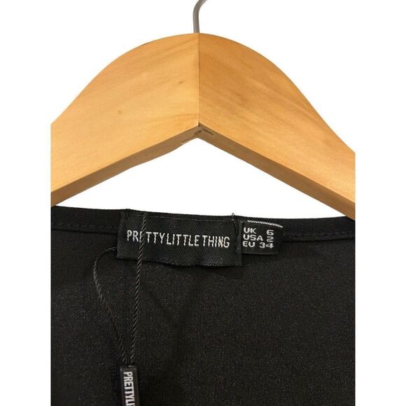 Pretty Little Thing Dress Shape Black Crepe Eyelet Detail Midi Size 2 Women PLT - Picture 8 of 11